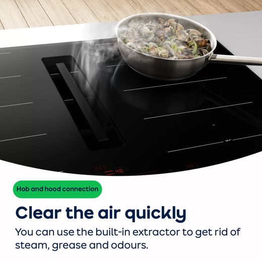 Bosch Series 4 PVS611B16E 59cm Venting Induction Hob - Black - AO Annotation - Built-In Extractor